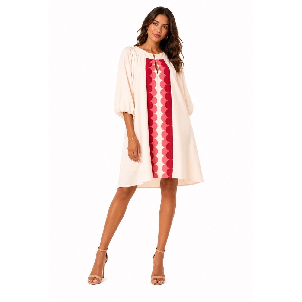 Ciebon Pink Cream Krista Shift Mini Dress Mod Retro Puff Sleeve Size Small